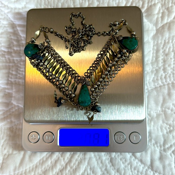Vintage Art Deco Turquoise Metalwork Blue stone Necklace (possibly Sterling)🤩 - Picture 12 of 14